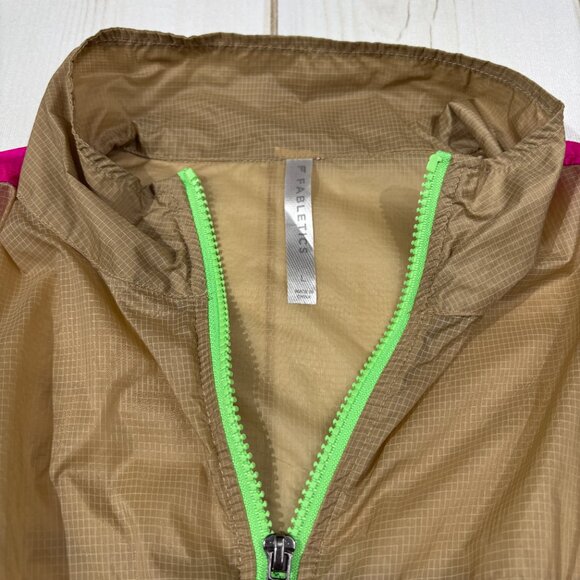 Fabletics Large Women Cropped Windbreaker Lightweight Jacket Neon 80s Colorblock - Picture 3 of 13